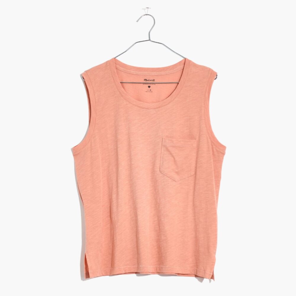 Madewell Whisper Cotton Crewneck Pocket Muscle Tank - Size M - Picture 4 of 5